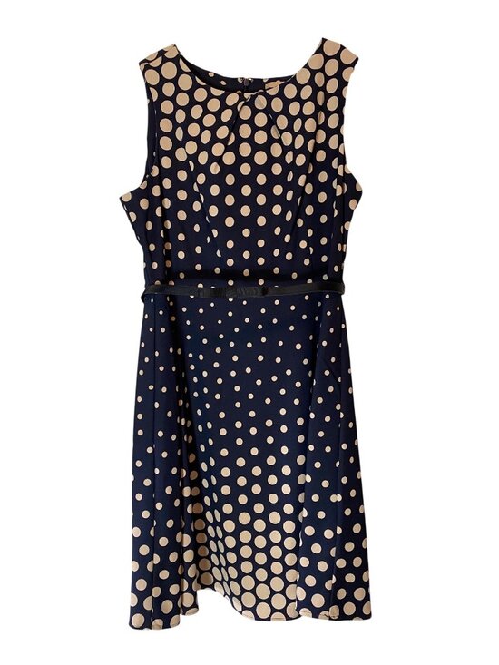 Signature By Darby Dresses & Skirts - Signature By Darby Navy & Beige Polka Dot Sleeveless Dress With Belt Size 16